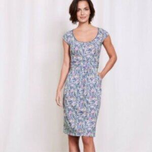 Boden VGUC Margo 14L 14 Long Jersey Knit Dress Paisley Scoop Neck Blue Pink
